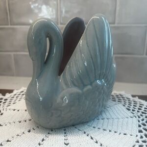 Vintage Gonder Gray Blue Glazed Ceramic Swan Planter, Circa 1950's